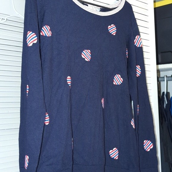 Talbots NWT Size 0x Blue Sweater with Heart Print and Bow tie back - Picture 5 of 8